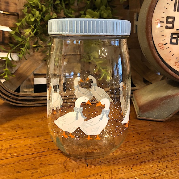 Vtg Blue Bow Goose Duck Storage Jar Blue Canister Screw Lid | Made in France - Picture 1 of 8